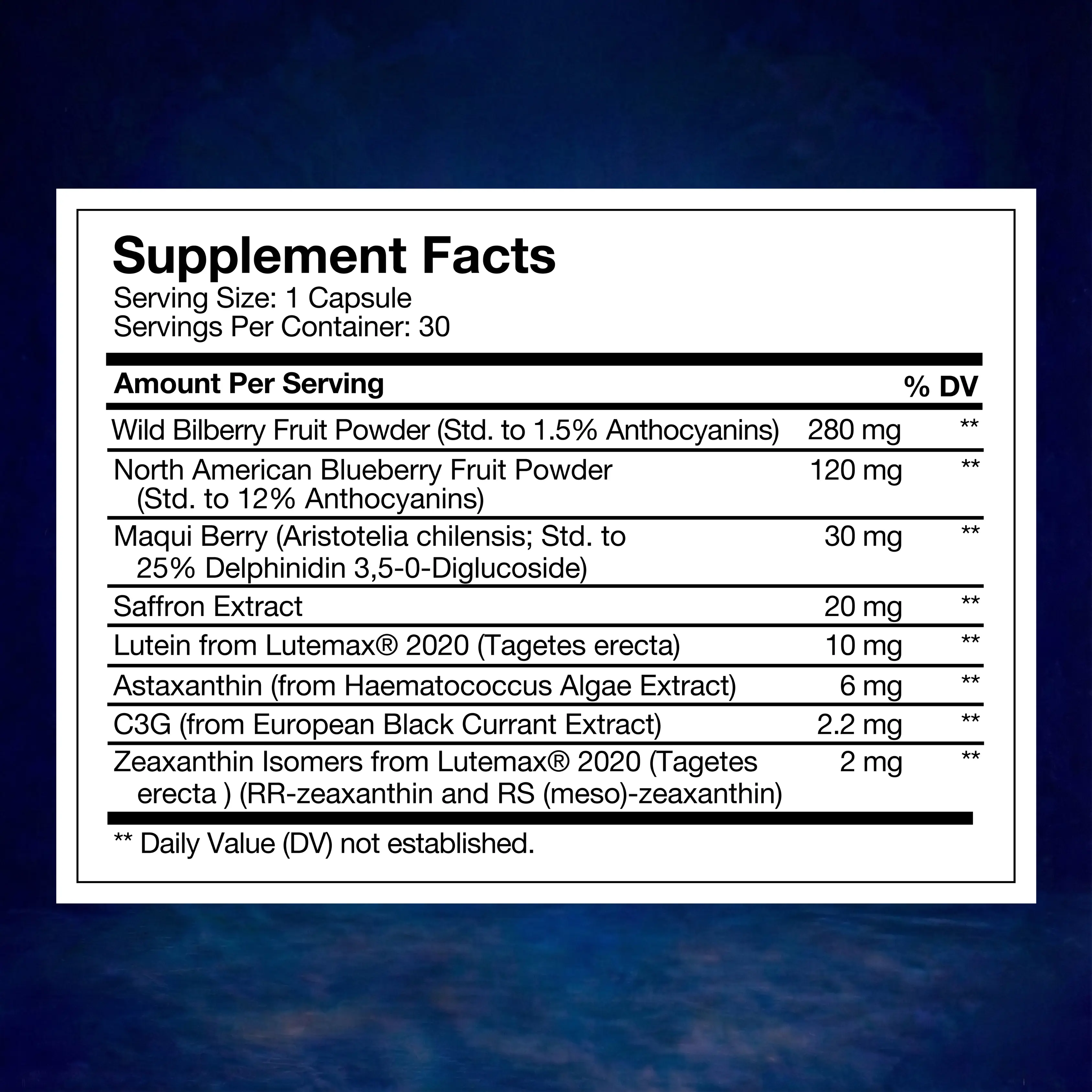 Vision Alive Max supplement facts and ingredients label